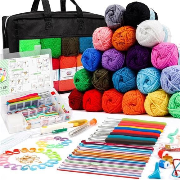 20 Large Acrylic Yarn Skeins-105 PCS Crochet Kit with Hooks Yarn Set, Premium - Picture 1 of 8
